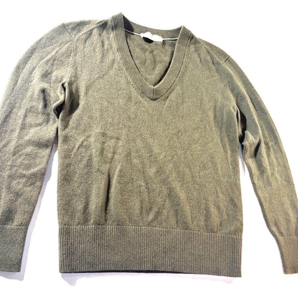 Everlane Cashmere V-Neck Sweater Green Crafted Soft Mid-Weight Cashmere Size